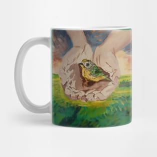 A Fragile Bird Held By Large Unseen Hands Mug